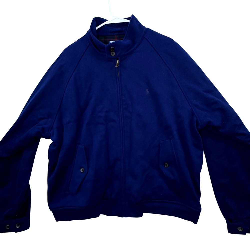 Vintage Polo Ralph Lauren Harrington Bomber Zip up Jacket Men XL Blue Wool Blend